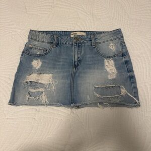 Garage Light Blue Distressed Mini Skirt